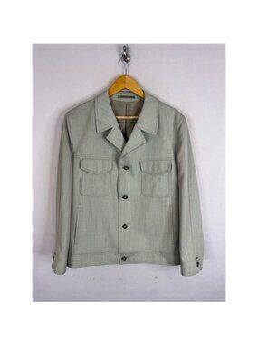Vintage Wool Blend Button Front Workwear Jacket Sage Green Size 46R
